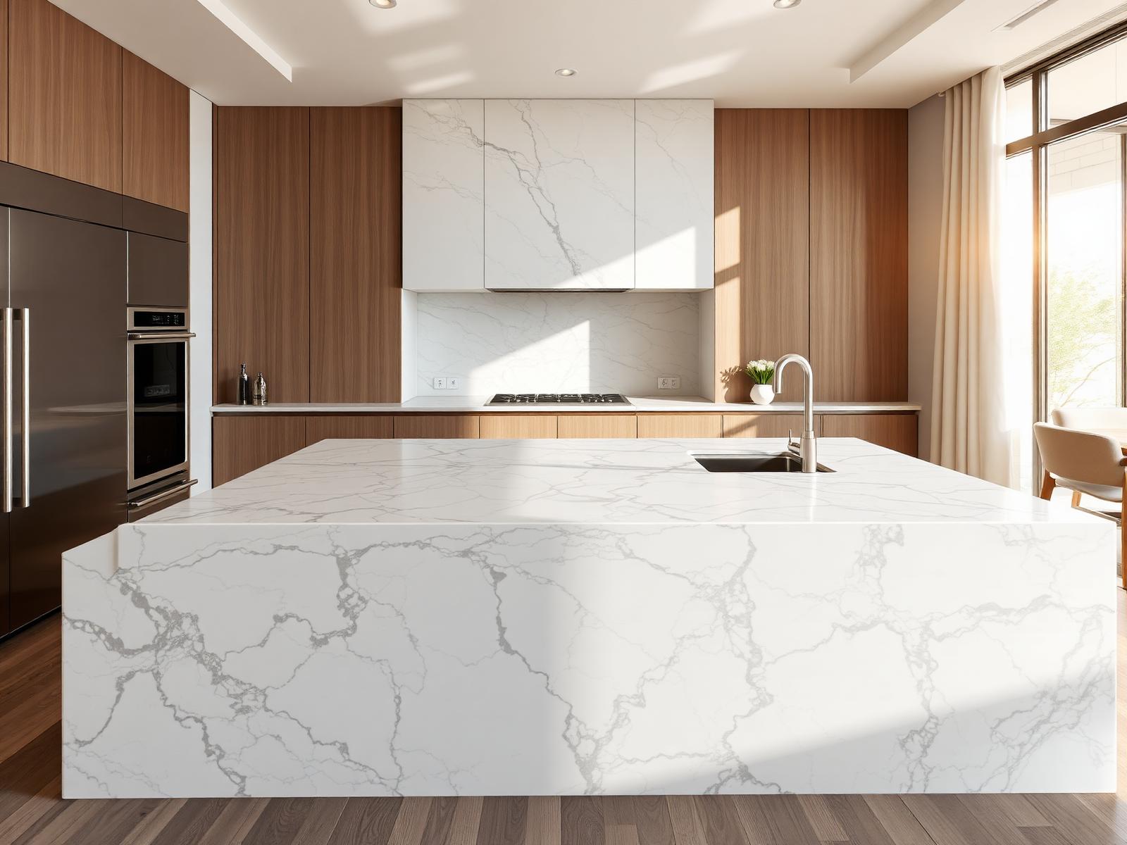 Finished marble island in a modern San Antonio kitchen